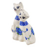 Polish Pottery Cat Figurine 7&quot; Blue Poppies