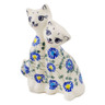 Polish Pottery Cat Figurine 7&quot; Blue Thistle Beauty