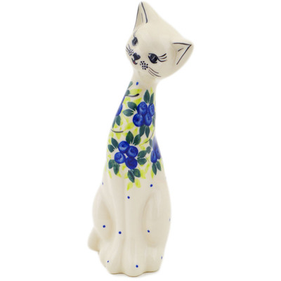 Polish Pottery Cat Figurine 7&quot; Blueberries Season UNIKAT
