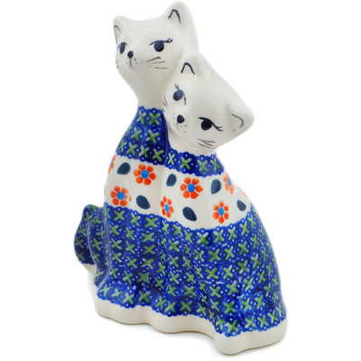 Polish Pottery Cat Figurine 7&quot; Daisy Stitches