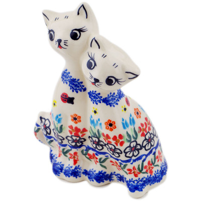 Polish Pottery Cat Figurine 7&quot; Fanciful Ladybug