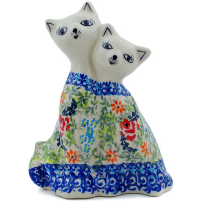 Polish Pottery Cat Figurine 7&quot; Rose Garden UNIKAT