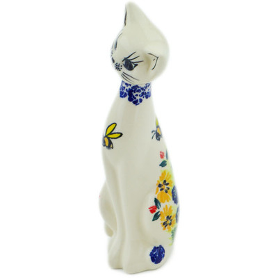 Polish Pottery Cat Figurine 7&quot; Summer Bees UNIKAT