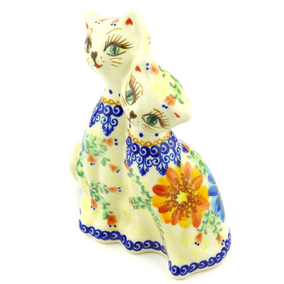 Polish Pottery Cat Figurine 7&quot; UNIKAT