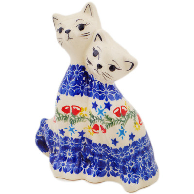Polish Pottery Cat Figurine 7&quot; Wreath Of Bells