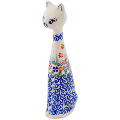 Polish Pottery Cat Figurine 8" Blissful Daisy