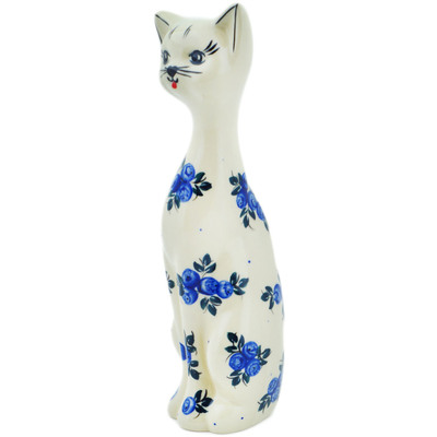 Polish Pottery Cat Figurine 8&quot; Blue Berry Special UNIKAT