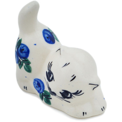 Polish Pottery Cat Figurine 8&quot; Blue Berry Special UNIKAT