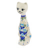 Polish Pottery Cat Figurine 8" Blue Pansy