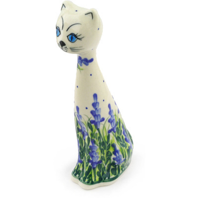 Polish Pottery Cat Figurine 8&quot; Bluebonnet Fields