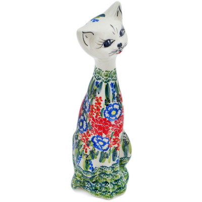 Polish Pottery Cat Figurine 8&quot; Botanical Bliss UNIKAT