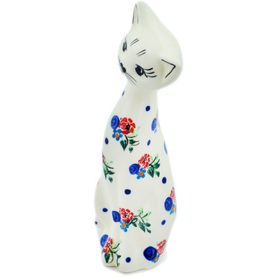 Polish Pottery Cat Figurine 8&quot; Dancing Flowers UNIKAT
