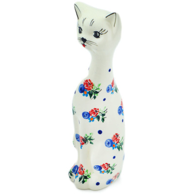 Polish Pottery Cat Figurine 8&quot; Dancing Flowers UNIKAT