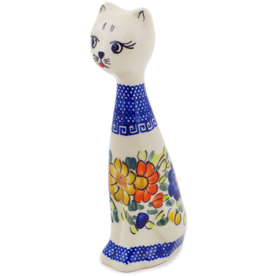 Polish Pottery Cat Figurine 8&quot; Fall Garden UNIKAT