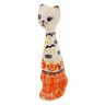 Polish Pottery Cat Figurine 8&quot; Halloween Spooky Pumpkin