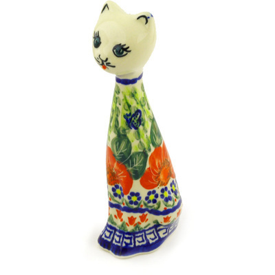 Polish Pottery Cat Figurine 8&quot; Happiness UNIKAT