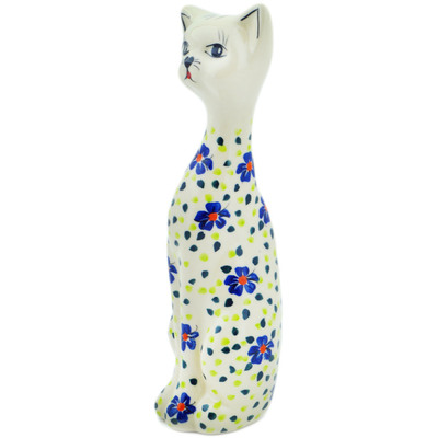 Polish Pottery Cat Figurine 8&quot; Hope Flowes UNIKAT
