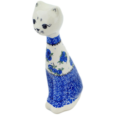 Polish Pottery Cat Figurine 8&quot; Lovely Blueberries