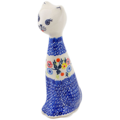 Polish Pottery Cat Figurine 8&quot; Pastel Spring Wreath