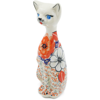 Polish Pottery Cat Figurine 8&quot; Poppy Passion