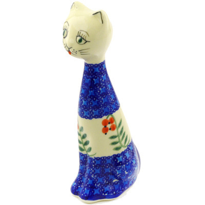 Polish Pottery Cat Figurine 8&quot; Red Berries