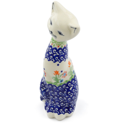 Polish Pottery Cat Figurine 8&quot; Spring Flowers