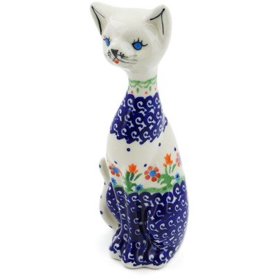 Polish Pottery Cat Figurine 8&quot; Spring Flowers