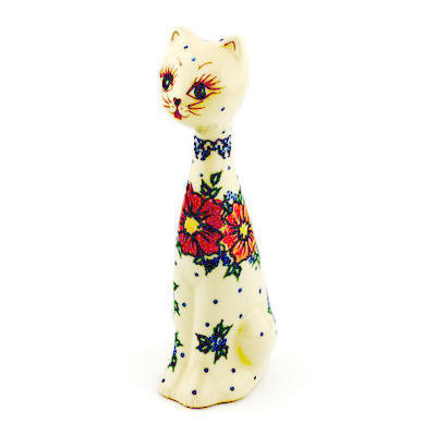 Polish Pottery Cat Figurine 8&quot; UNIKAT
