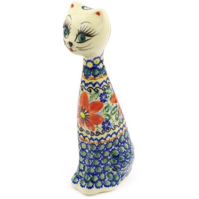 Polish Pottery Cat Figurine 8&quot; UNIKAT