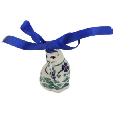 Polish Pottery Cat Ornament 1 oz Lucky Blue Clover