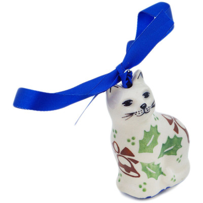 Polish Pottery Cat Ornament 2 oz Sleigh Bells
