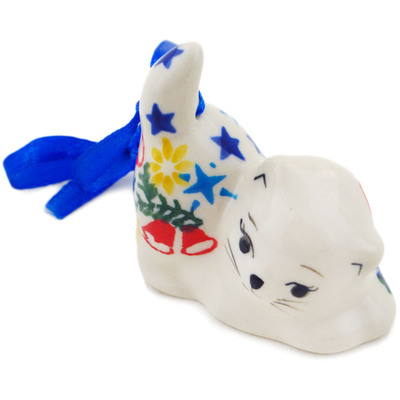 Polish Pottery Cat Ornament 2 oz Wreath Of Bells