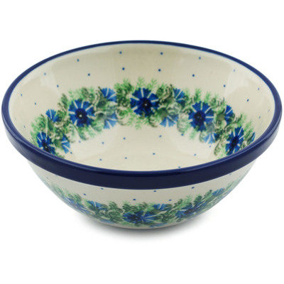 Polish Pottery Cereal Bowl Blue Bell Wreath