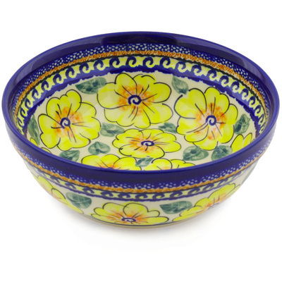 Polish Pottery cereal bowl Lemon Poppies UNIKAT