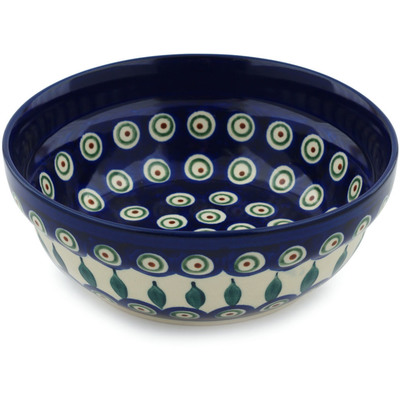Polish Pottery cereal bowl Peacock Leaves