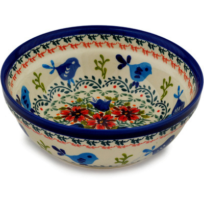 Polish Pottery cereal bowl Vine Birds UNIKAT