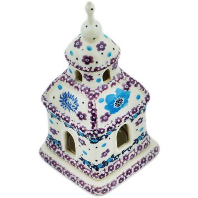 Polish Pottery Chapel Candle Holder 6&quot; Blooming Blues