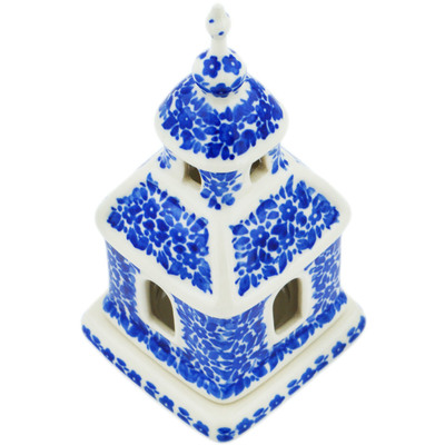 Polish Pottery Chapel Candle Holder 6&quot; Blue Bounty