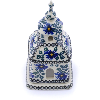 Polish Pottery Chapel Candle Holder 6&quot; Blue Chicory