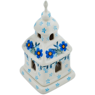 Polish Pottery Chapel Candle Holder 6&quot; Blue Joy