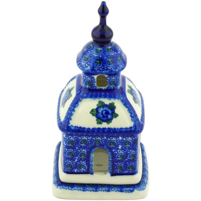Polish Pottery Chapel Candle Holder 6&quot; Blue Poppies