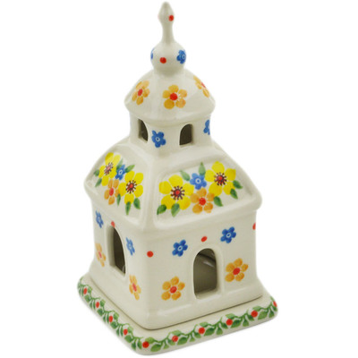 Polish Pottery Chapel Candle Holder 6&quot; Country Spring