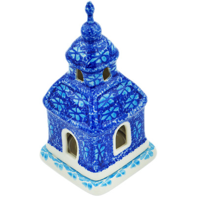 Polish Pottery Chapel Candle Holder 6&quot; Deep Into The Blue Sea