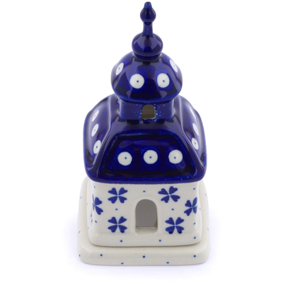 Polish Pottery Chapel Candle Holder 6&quot; Peacock Clover
