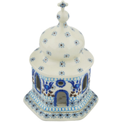 Polish Pottery Chapel Candle Holder 7&quot; Blue Ice