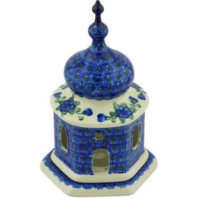 Polish Pottery Chapel Candle Holder 7&quot; Blue Poppies