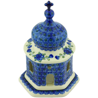 Polish Pottery Chapel Candle Holder 7&quot; Blue Poppies