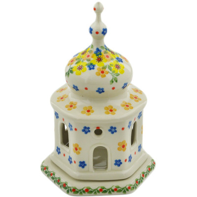 Polish Pottery Chapel Candle Holder 7&quot; Country Spring