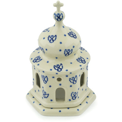Polish Pottery Chapel Candle Holder 7&quot; Heavenly Angel