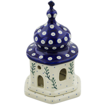Polish Pottery Chapel Candle Holder 7&quot; Peacock With Grass